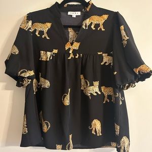 THML Puff Sleeve Cheetah Print Top size S. NWOT- never worn!
